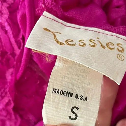 Tessies Vintage 80s Magenta Sheer Floral Lace Lingerie Intimates Romper Teddie