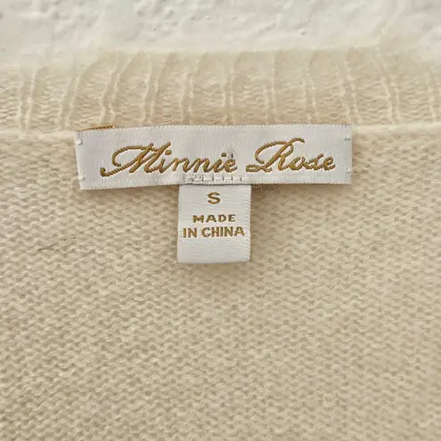Minnie Rose Cashmere Frayed Edge V Neck Sweater Size Small Cream