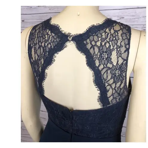 Azazie Formal Navy Lace sleevless dress sexy keyhole on back size small