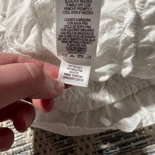 Ten Sixty Sherman White Eyelet Floral Lace Trim Cinched Waist Cropped Tank Top