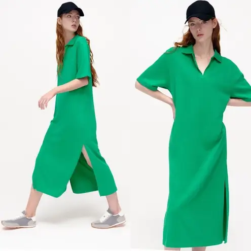 ZARA NWT  PLUSH T SHIRT JERSY MIDI MAXI DRESS GREEN SMALL