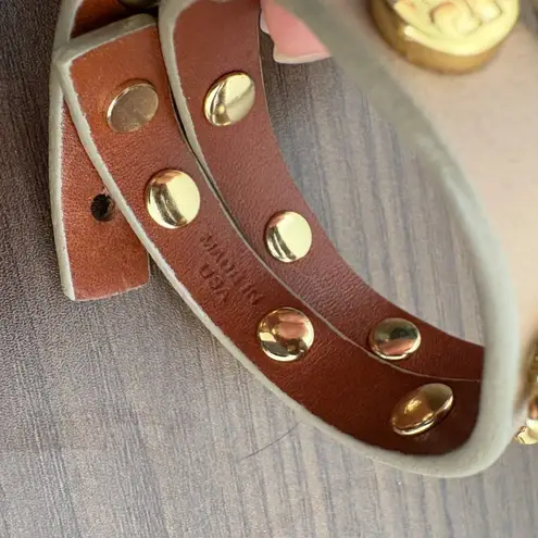 Tory Burch  Double Wrap Studded Leather Bracelet – Gold Logo Hardware Taupe