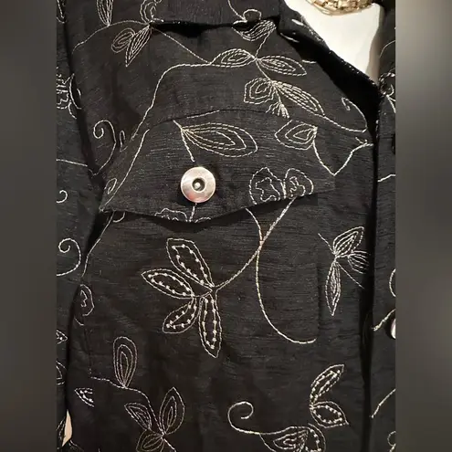 carole little Black & Cream Floral Embroidery Jacket Sz 3X Heavy Silver …
