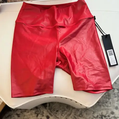 Noli Cherry Red Liquid Biker Shorts