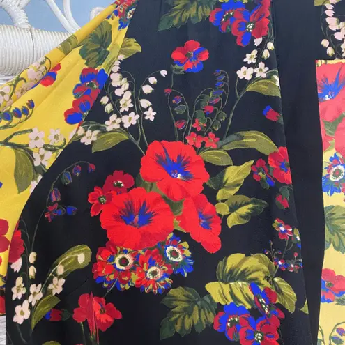 Susan Graver Floral Kimono Cardigan Black Yellow Red Open Front Drape Jacket