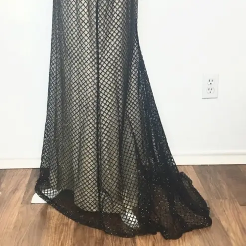 Marina Black Mesh Glitter Nude Formal Gatsby Wedding Formal Dress Gown Train 6