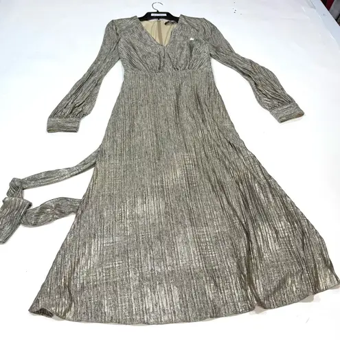 Badgley Mischka Gold Pleated Midi Dress Size 6