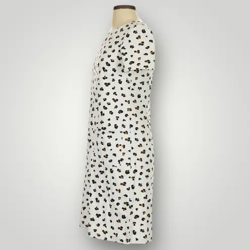 Persifor Carter Dress Small White Black Leopard Print Short Sleeve Pockets Retro