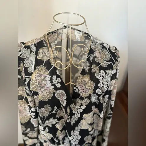 River Island black floral deep v long sleeve dress size 10 NWT