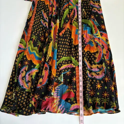 Farm Rio  Macaw Island Tropical Cross Stitch
Print Long Sleeve Flowy Maxi Dress S