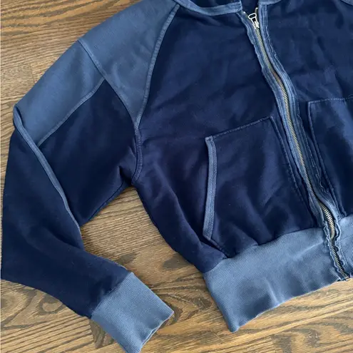 Free People Movement blue two toned drop shoulder oversized soft zip up hoodie