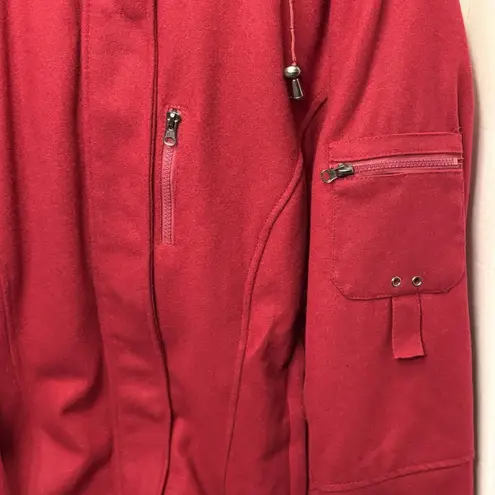 Women’s Red Wool Blend Hooded Winter Coat Faux Fur Trim Size 3XL