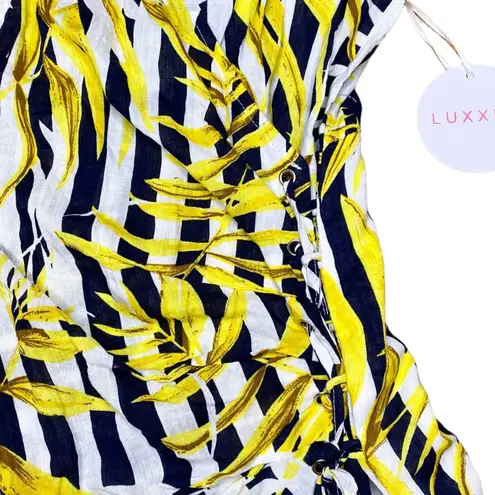 Luxxel  Romper Leaf Print Yellow Black White Stripe Women's Size Small