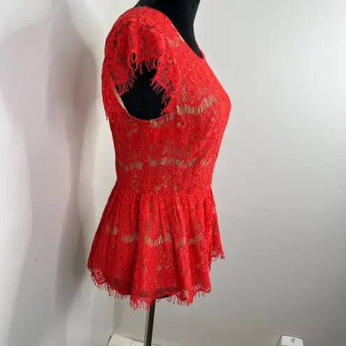 Maeve for Anthropologie Katrine Lace Cap Sleeve Peplum Lace Top