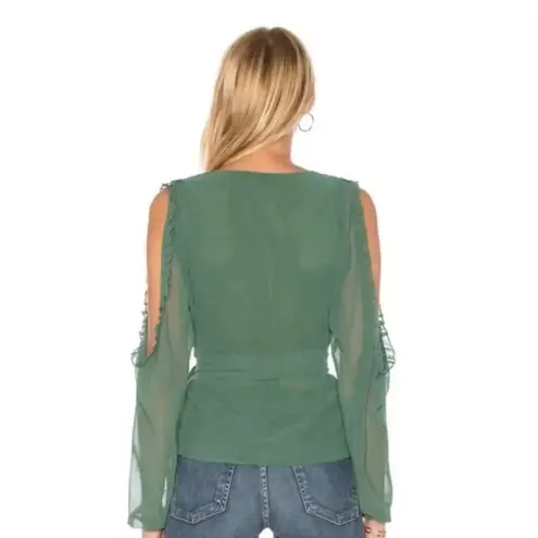 Majorelle  Katya Wrap Blouse in Jade Green Long Sleeve Peekaboo Arms Small