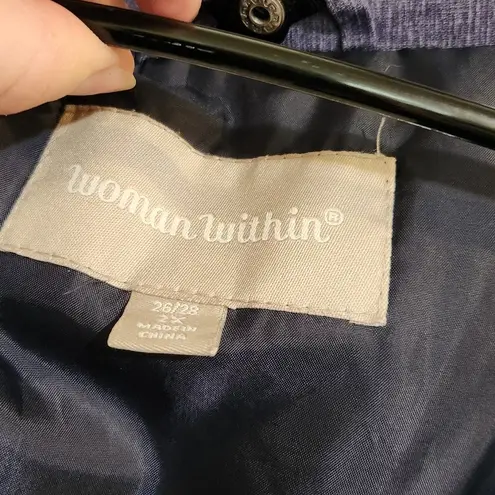 Woman Within Purple Full Zip Quilted Removable Hood Raincoat Jacket Sze 26/28 2X