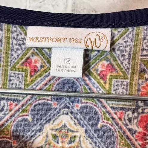 Westport Blue Red 3/4 Sleeve Casual Dress Bohemian boho style size 12 mini dress