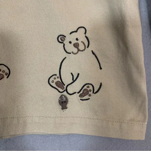 Christopher & Banks Khaki Button-Up Shirt Bear Embroidery Size Med