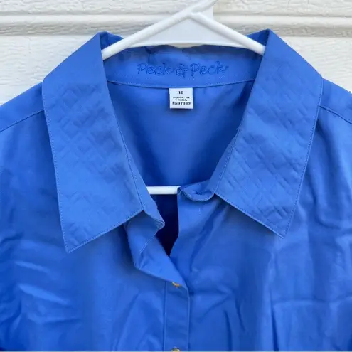 Peck & Peck Women Wrinkle Free 100% Cotton Blouse Deep Blue 12