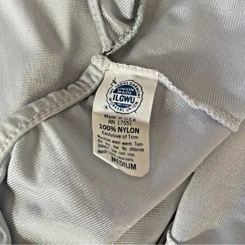 Vintage Long Peignor Set Nightgown Robe Lace Silver Blue Bridal ILGWU Medium