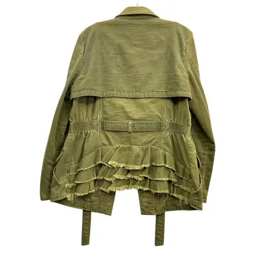 HEI HEI Women's Olive Green Utility Jacket Belted Ruffled Back Women's Size L Size L