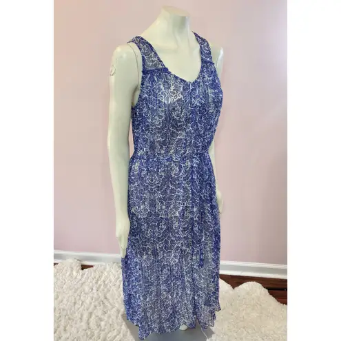 Others Follow Blue and White Paisley Dress w/ Pleats