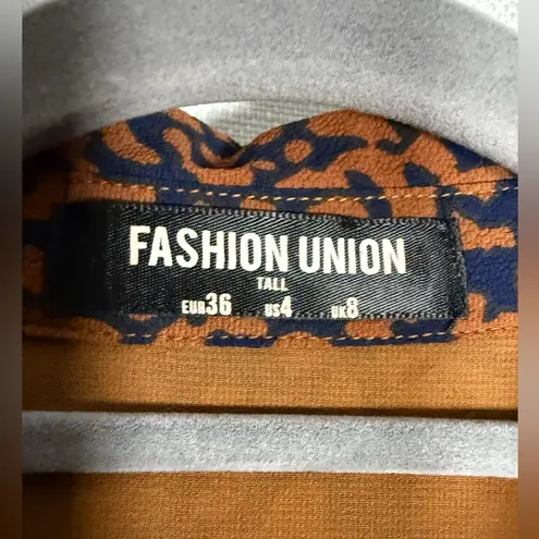 Fashion Union Brown and Navy Blue Leopard Print Long Sleeve Dress