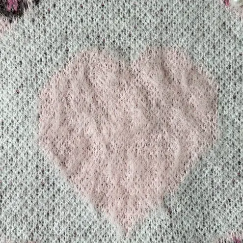 Glitz & Ears Sweater Womens M Pink Cream Fuzzy Leopard Heart Pearl Sweater NEW Size M