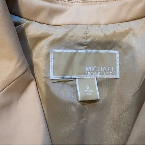 Michael Kors Cream Ruch Detail Short Trench Jacket Back Twist Sash, Sz 8 Tan