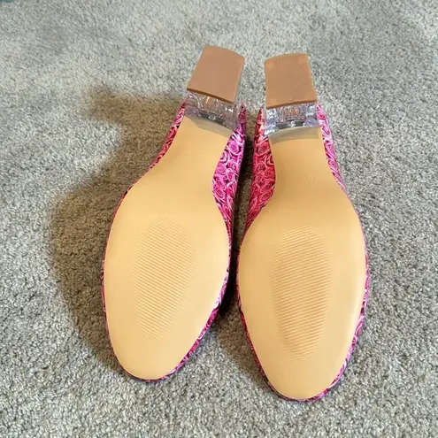 Reindee Lusion Pink Roses Transparent Block Mid Heel Round Toe Size 9.5 NEW