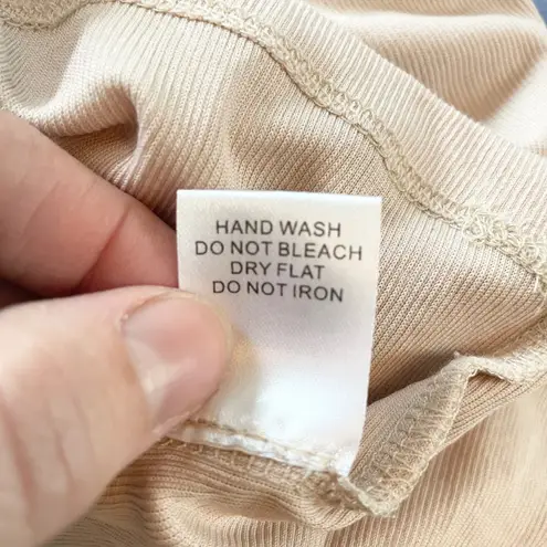 Lumiere Cowl Neck Long Sleeve Ribbed Top Casual Comfy Neutral S Off Shoulder Tan