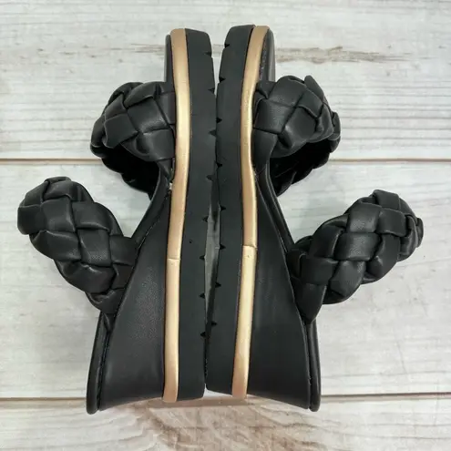 exe Ipanema Black Woven Faux Leather Wedge Heel Platform Sandals Y2K Style NEW Size 5.5