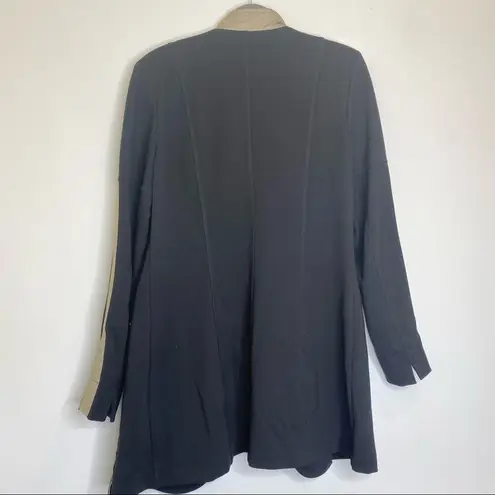 Airfield Button Down Long Sleeve Black Jacket Khaki Satin Trim M Size M