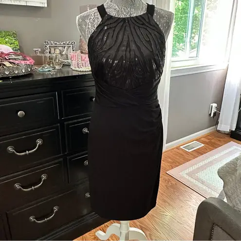 David Meister Black Sequin Bodice Cocktail Sheath Dress Size 6 (EUC)