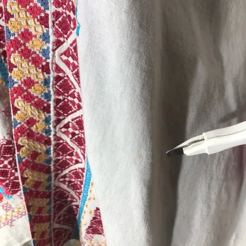 Johnny Was Kimono Cardigan Embroidered Boho Aztec Linen Multicolor Medium