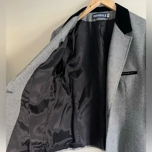 Vintage Houndstooth Blazer Velvet Collar Career Jacket Size 38 Modern Large Black