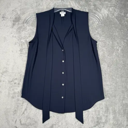 J Crew Shirt Womens XS Navy Blue Tie Neck Button Up Career Casual Versatile