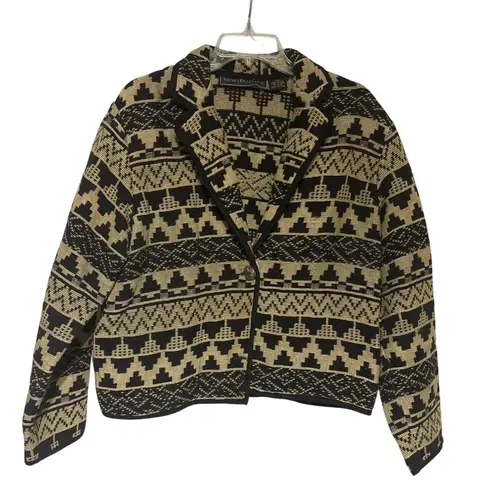 NEW IDENTITY Aztec Geometric Print Cotton Blazer XL Black Tan Single Button