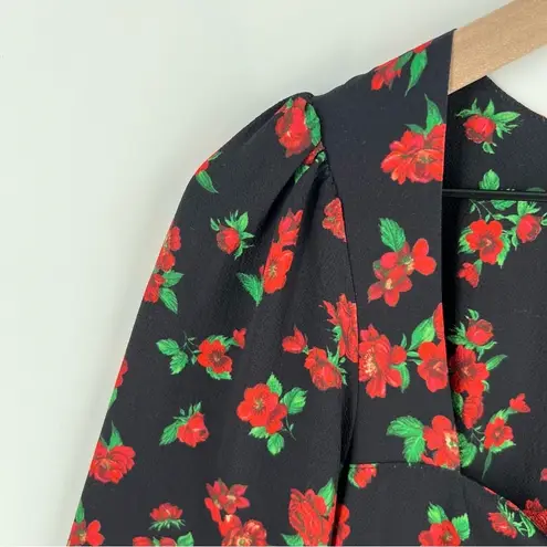 Fourteenth Place Romantic Floral Sweatheart Puff Long Sleeve Tie Front Dress