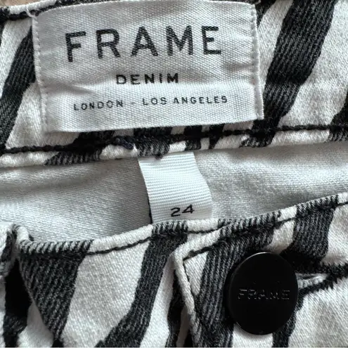 frame denim  Le High Straight Zebra Print Jeans Noir Multi Sz 24 - Image 3