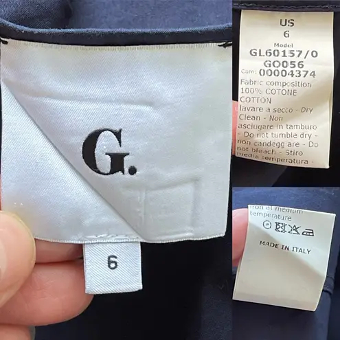 G. Label By Goop Sheely Puff Sleeve Midi Dress Navy Blue Cotton 6 EUC