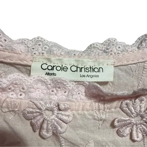 Romantic Pink Floral Appliqué Blouse Cottagecore Vibes Whimsical Scalloped Sz S