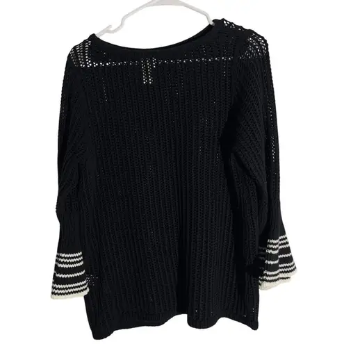 Chico's Black Open Knit Sweater Size 1 – Striped Bell Cuffs