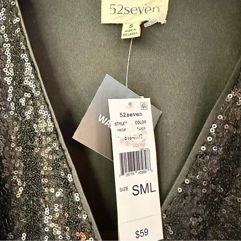 NWT 52Seven Black Sequin Faux Wrap Long Sleeve Blouse