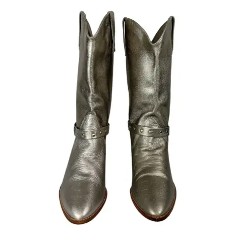 Vtg Y2K 9West Champagne Metallic Western Riding Boots Sz 8 Buckle Cowgirl Silver