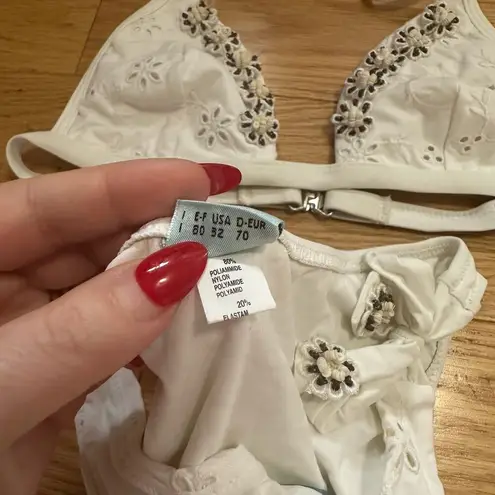 Valery Blu White Eyelet Bikini with Floral Beading Detail Size S NEW WITHOUT TAG