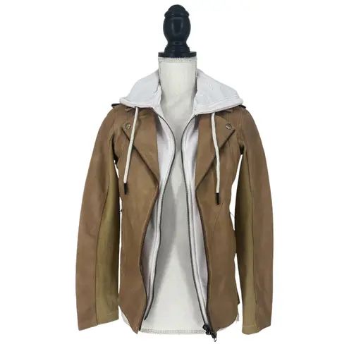 Jakett Hannah Patina Leather Jacket With White Hood Tan Size XS