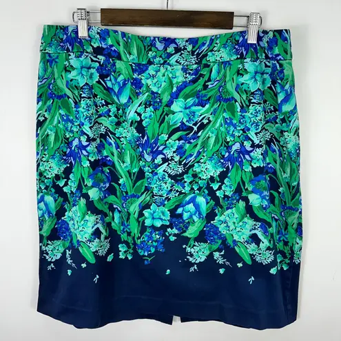 Talbots Pencil Skirt Womens 16 Blue Green Floral Garden Office Feminine Chic