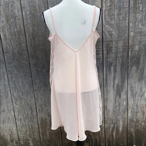 Vintage Chic Pink Chemise with Delicate Cross Over Lace Accents Sheer V Back Size 1X