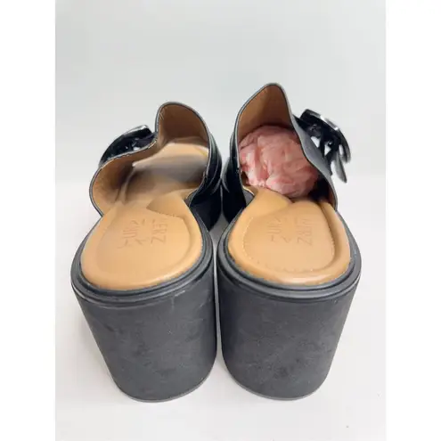 Naturalizer Platform Slide Sandal Size 9 Black Leather Block Heel Round Toe